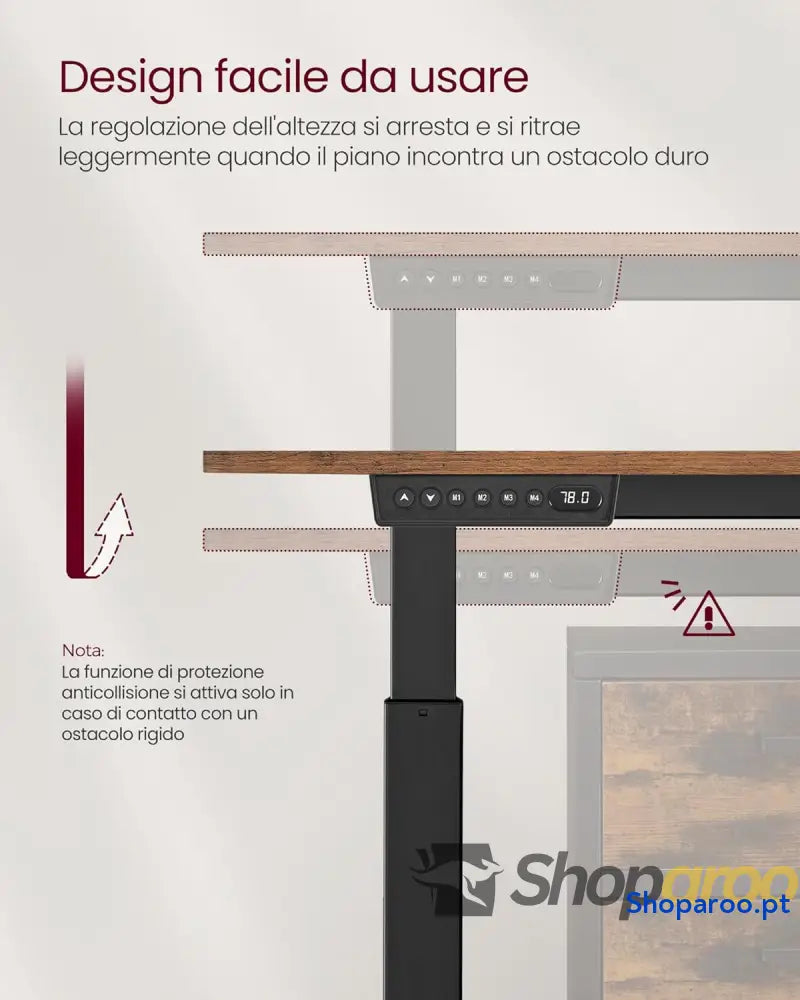 Secretária elétrica de altura regulável 70 x 160 (72 120) ajuste contínuo função memória com 4 alturas castanho rústico