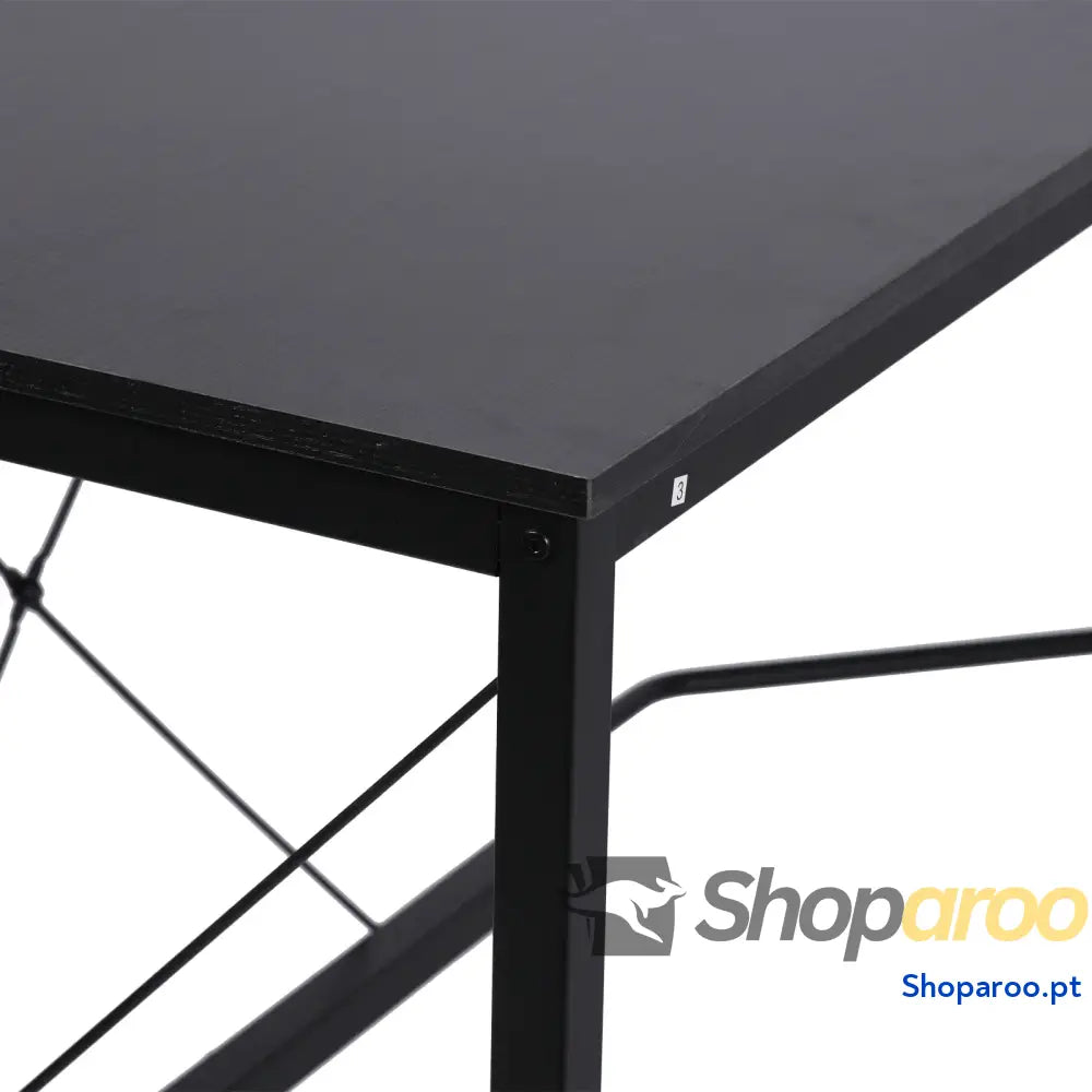 Secretária em Forma de L para Escritório com Estrutura Metal Canto 150x150x76 cm Preto