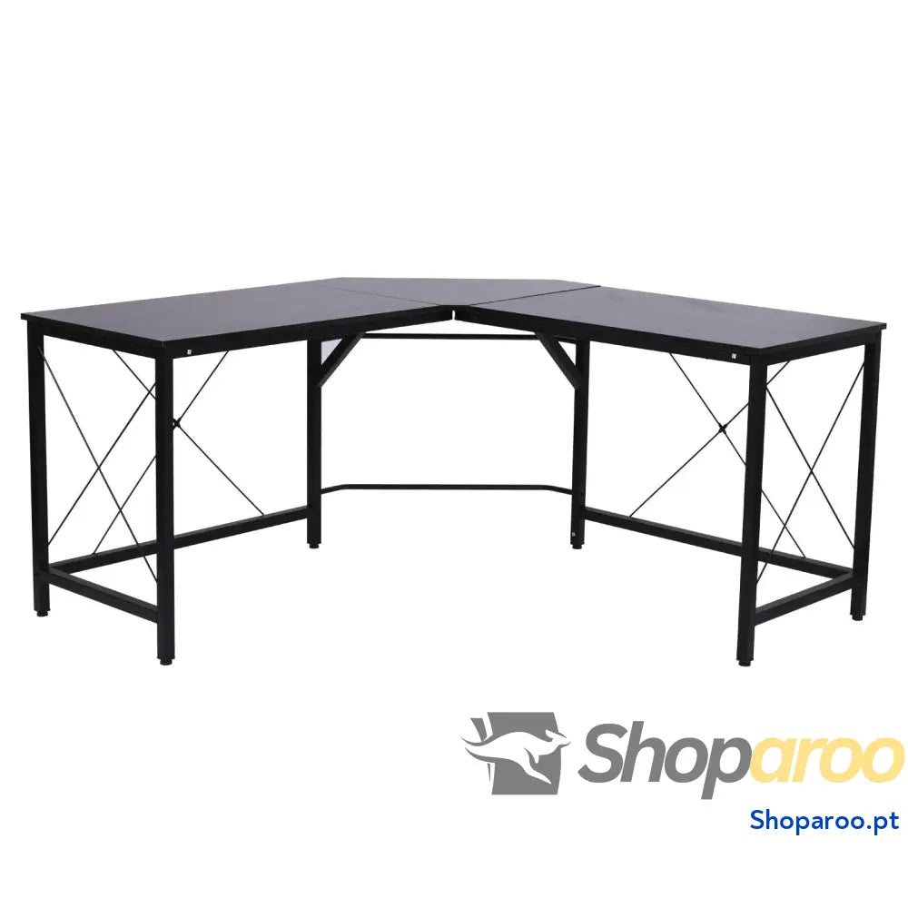 Secretária em Forma de L para Escritório com Estrutura Metal Canto 150x150x76 cm Preto
