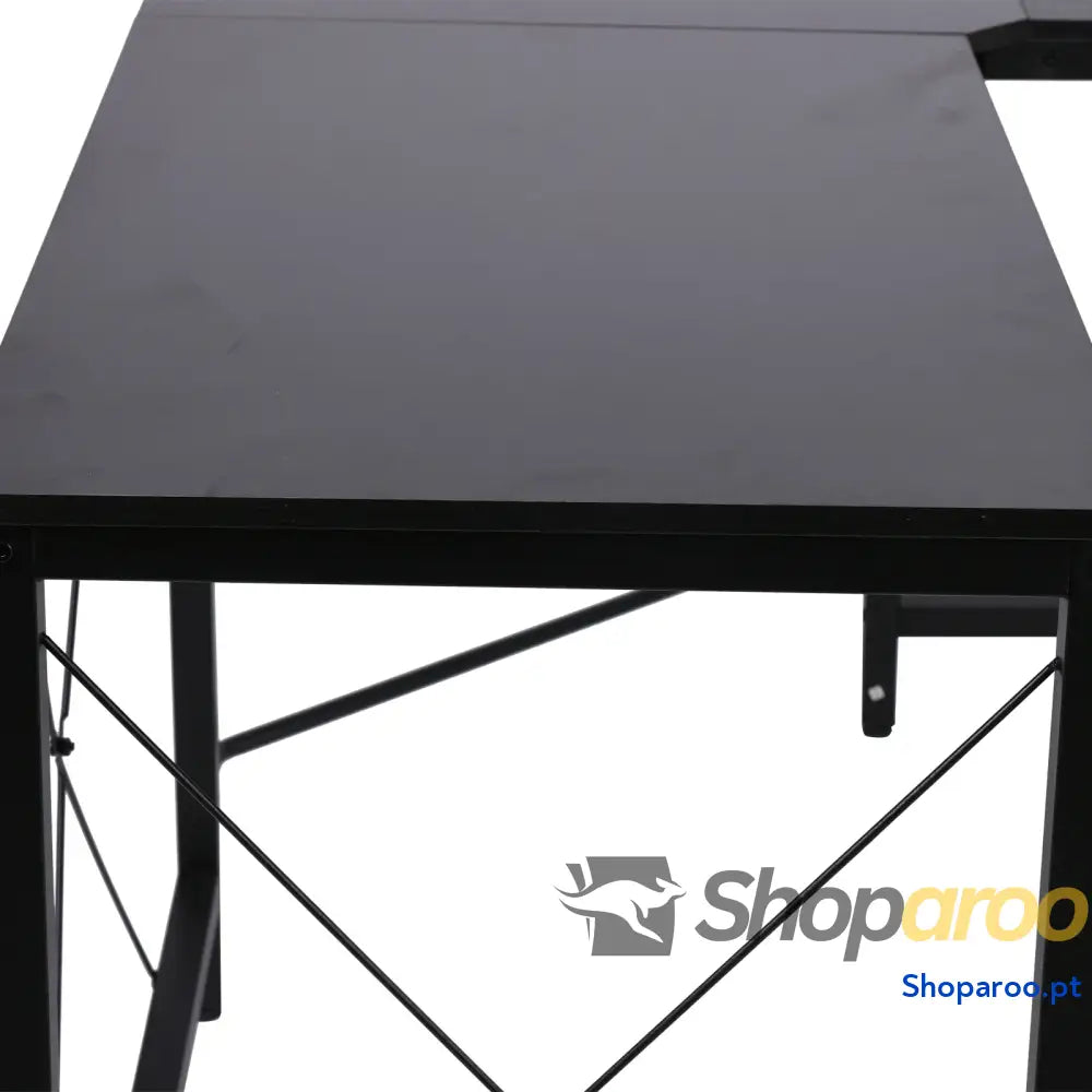 Secretária em Forma de L para Escritório com Estrutura Metal Canto 150x150x76 cm Preto