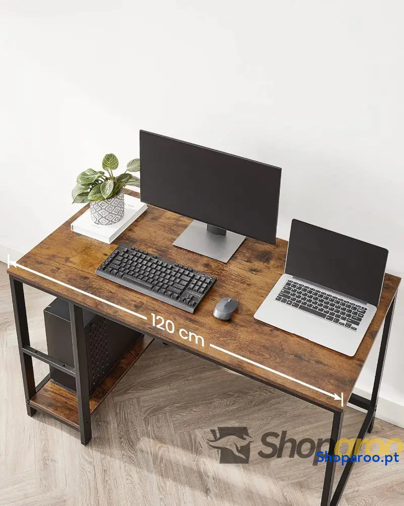 Secretária mesa de computador com 2 prateleiras à esquerda ou direita para escritório quarto estrutura aço industrial