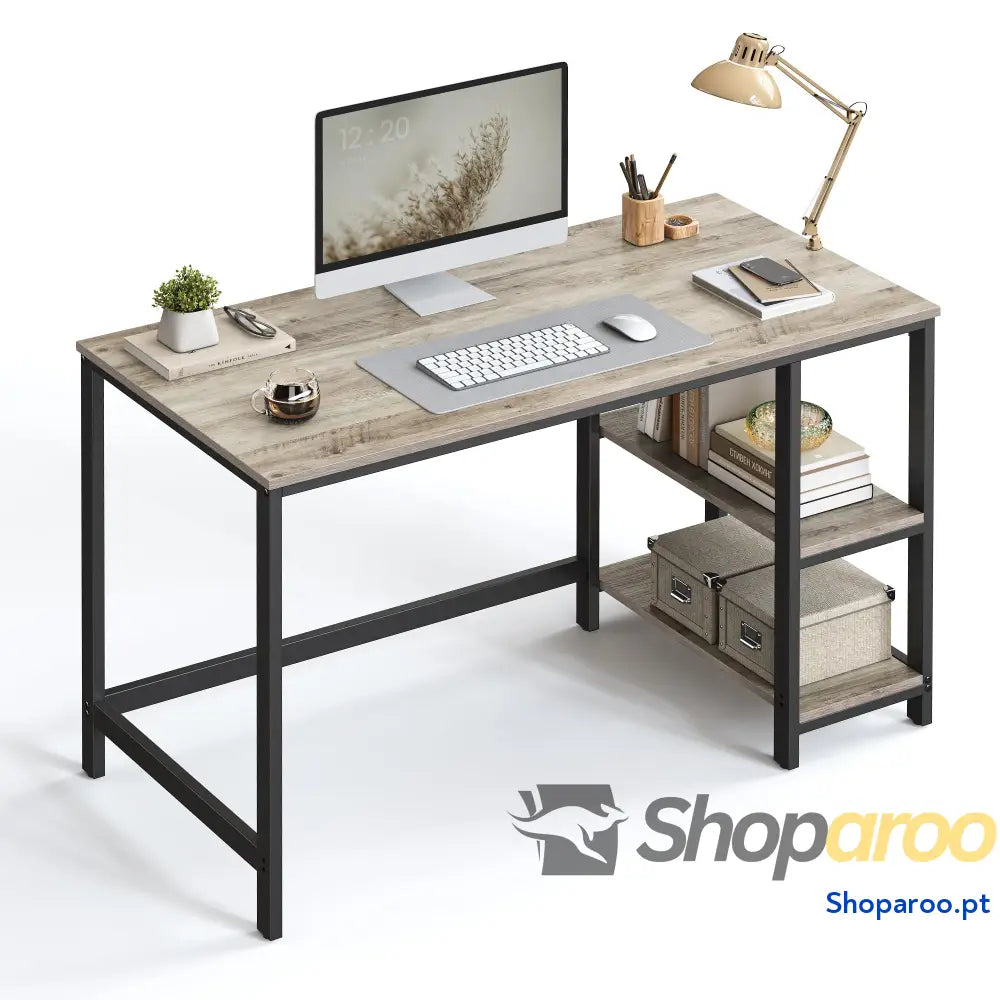 Secretária mesa de computador com 2 prateleiras à esquerda ou direita para escritório quarto estrutura aço industrial