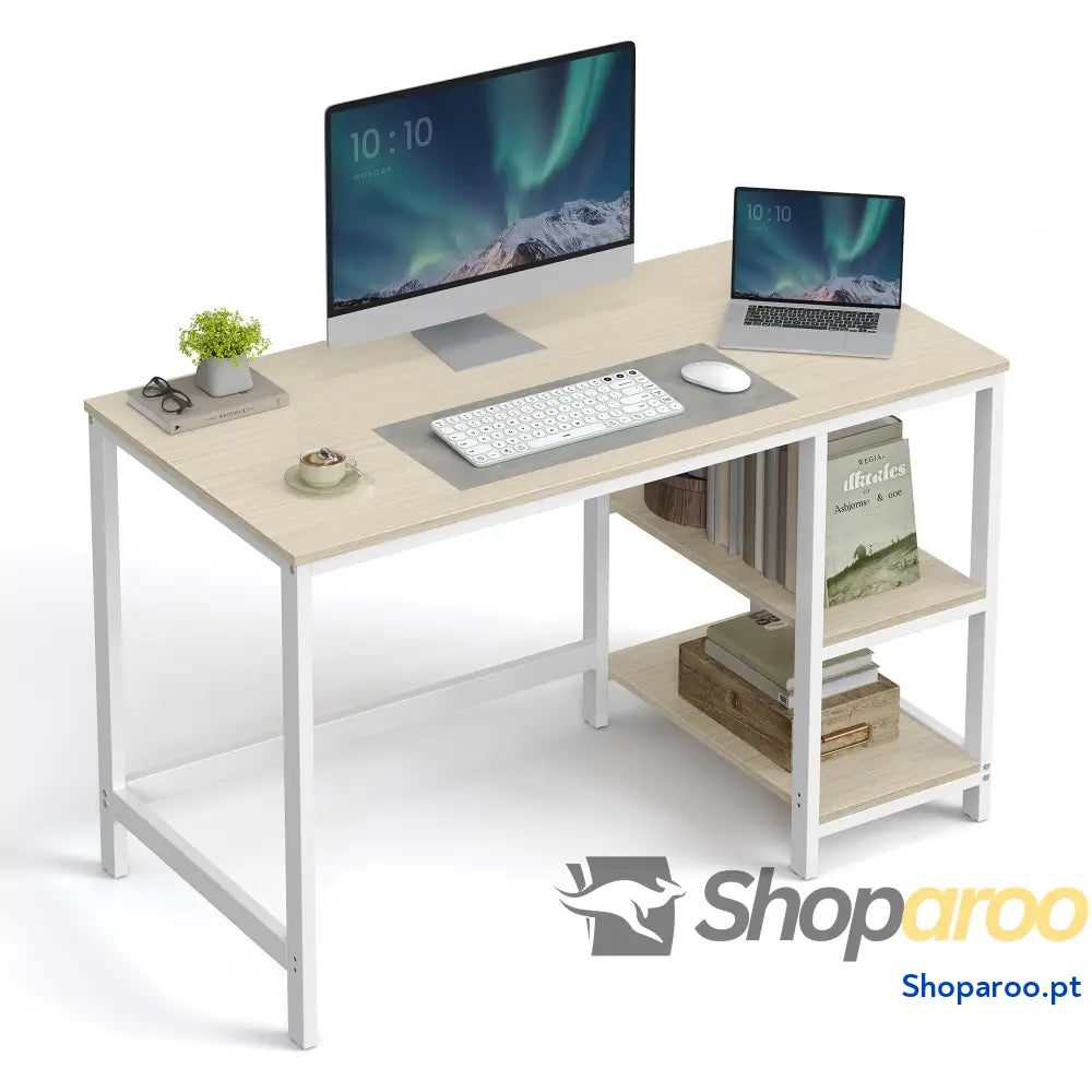 Secretária mesa de computador com 2 prateleiras à esquerda ou direita para escritório quarto estrutura aço industrial