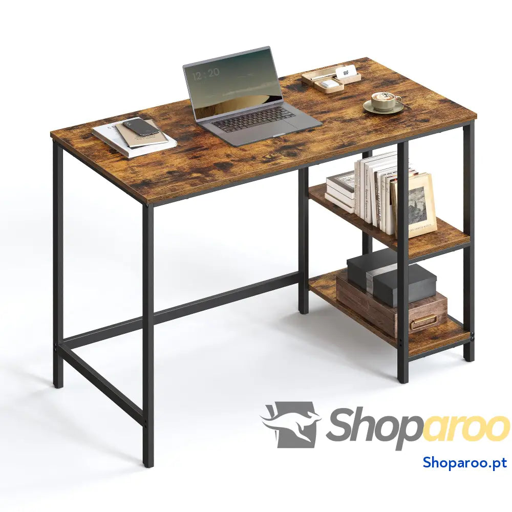 Secretária mesa de computador com 2 prateleiras à esquerda ou direita para escritório quarto estrutura aço industrial