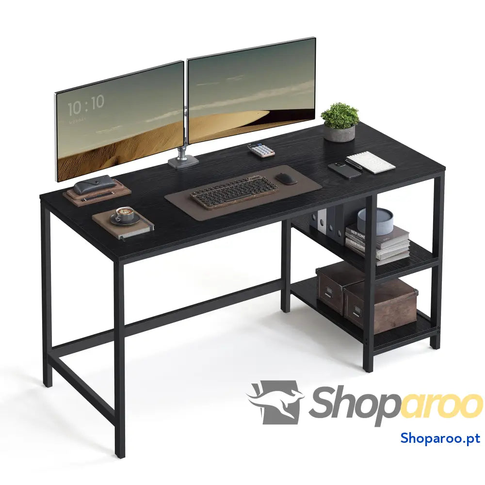 Secretária mesa de computador com 2 prateleiras à esquerda ou direita para escritório quarto estrutura aço industrial
