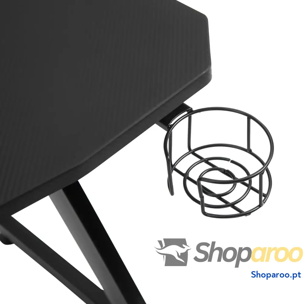 Secretária tipo gaming mesa de escritório com suporte para copos gancho e pés ajustáveis 120x65x74,5 cm preto