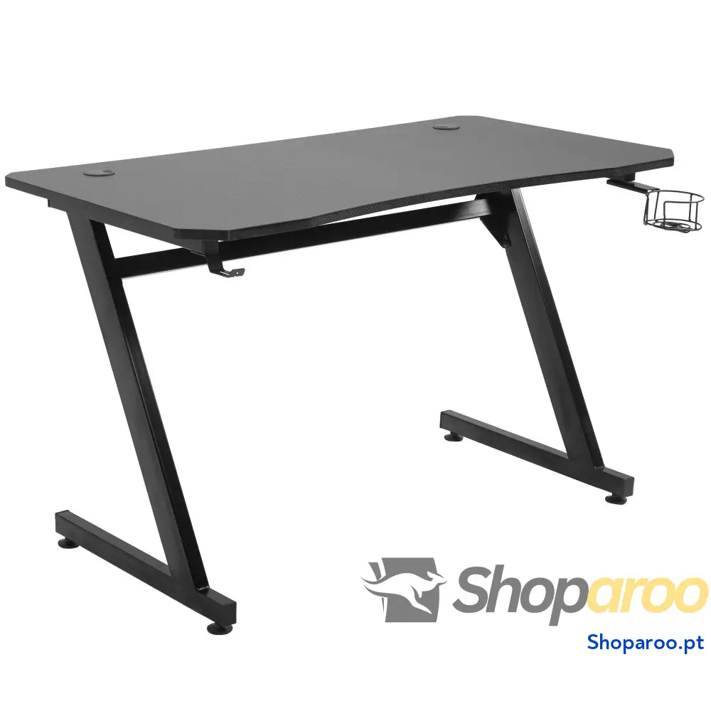 Secretária tipo gaming mesa de escritório com suporte para copos gancho e pés ajustáveis 120x65x74,5 cm preto