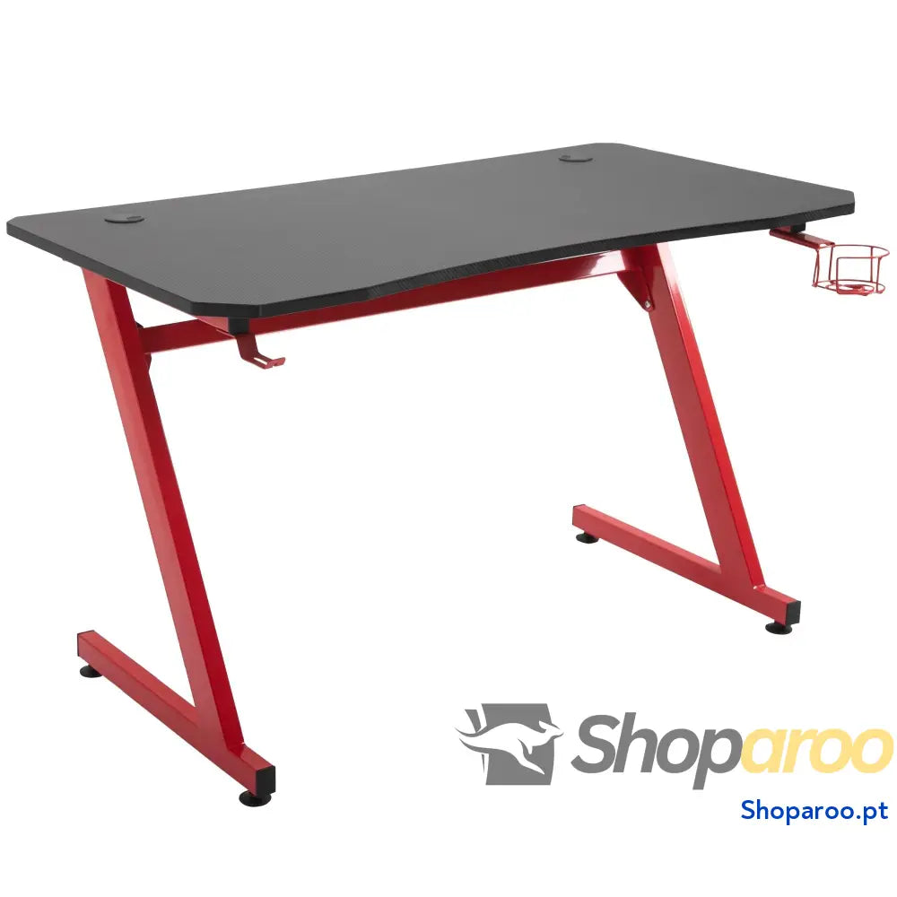 Secretária tipo gaming mesa de escritório com suporte para copos gancho e pés ajustáveis 120x65x74,5 cm preto