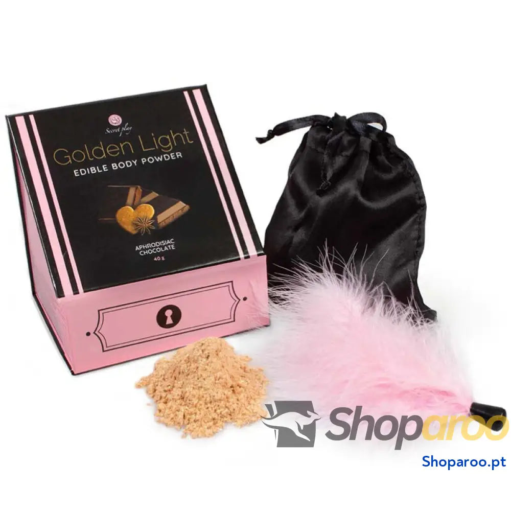 SECRETPLAY - KIT LUZ DOURADA PÓ COMESTÍVEL E PENAS DE CHOCOLATE AFRODISÍACO