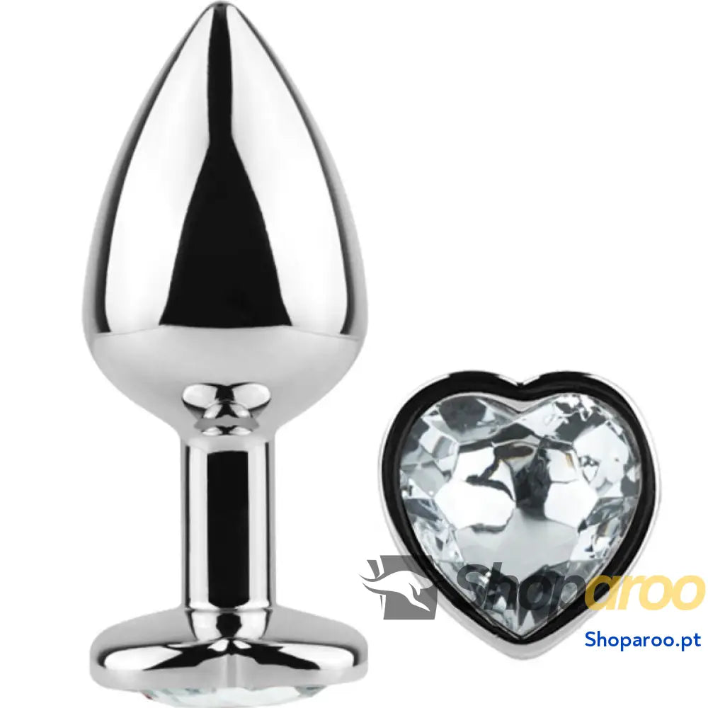 SECRETPLAY - PLUG ANAL DE METAL CORAO CRISTAL TRANSPARENTE TAMANHO PEQUENO 7 CM