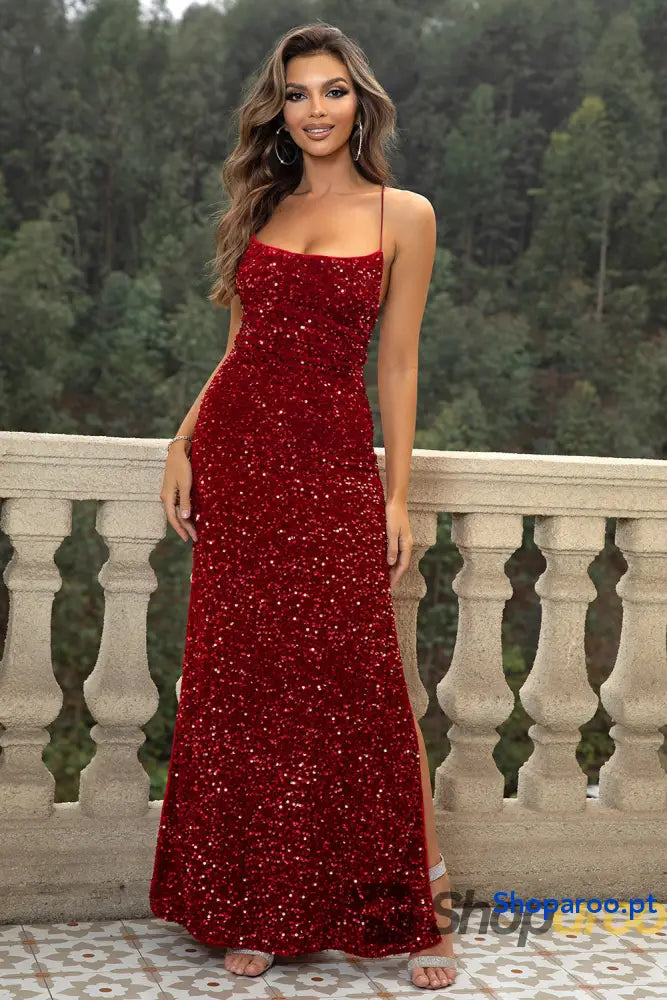Sequin Backless Split Maxi Dress