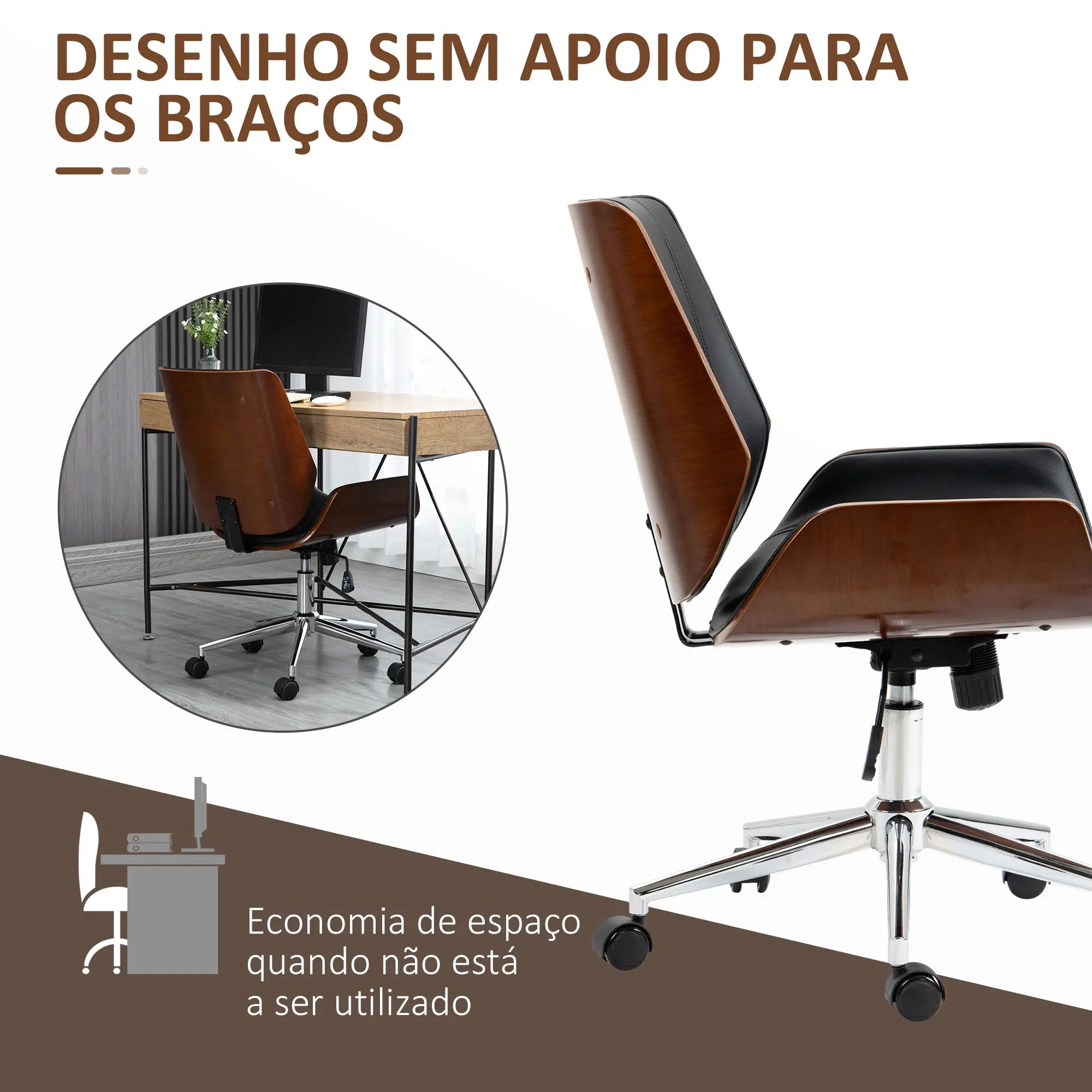 Cadeira de Escritório Operativa Giratória em PU com Altura Ajustável Função Inclinação 51x65,5x82-92cm Preto