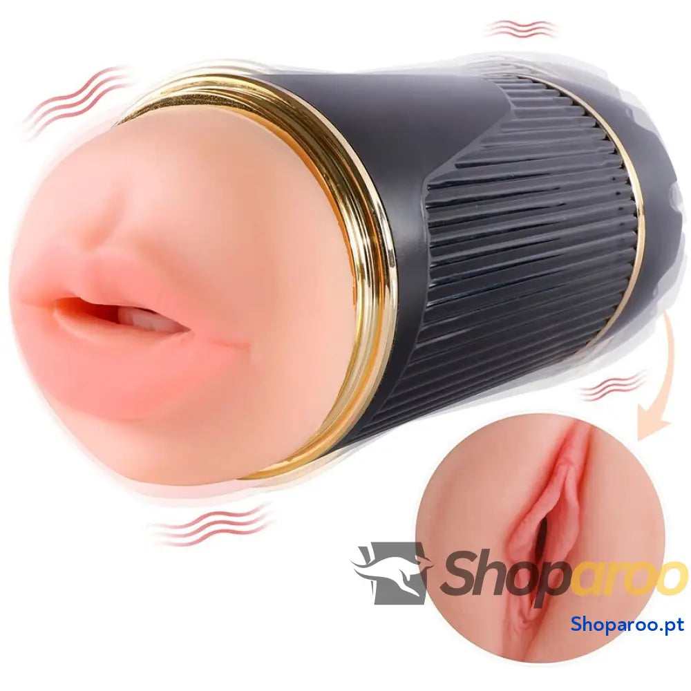 SHEQU - KAY MASTURBADOR DUPLO COM BOCA DUPLA E VIBRAÇÃO DE VAGINA