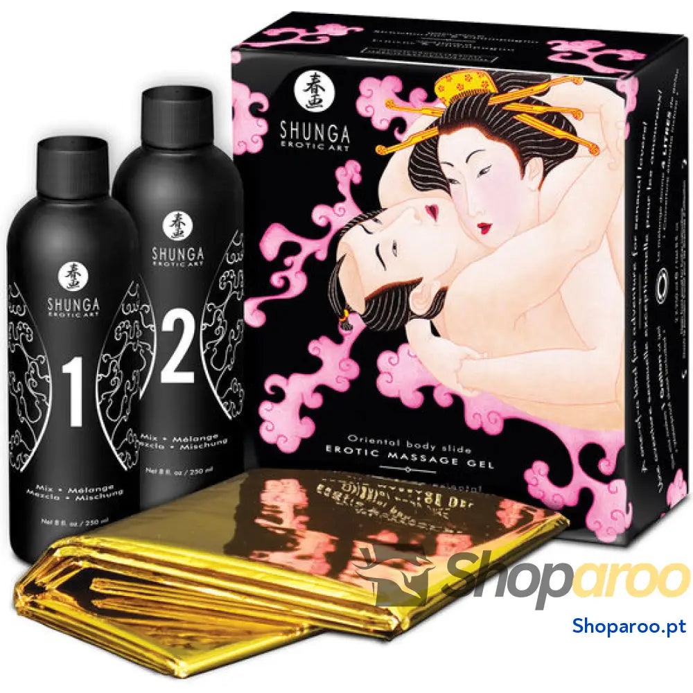 SHUNGA - GEL DE MASSAGEM ERÓTICA CORPO A CORPO ORIENTAL MORANGOS E CAVA