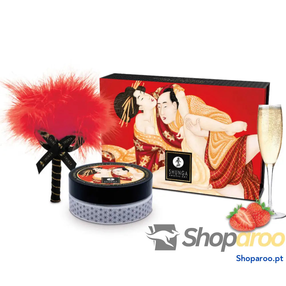 SHUNGA - KIT DE PÓ DE MASSAGEM COMESTÍVEL DE MORANGO
