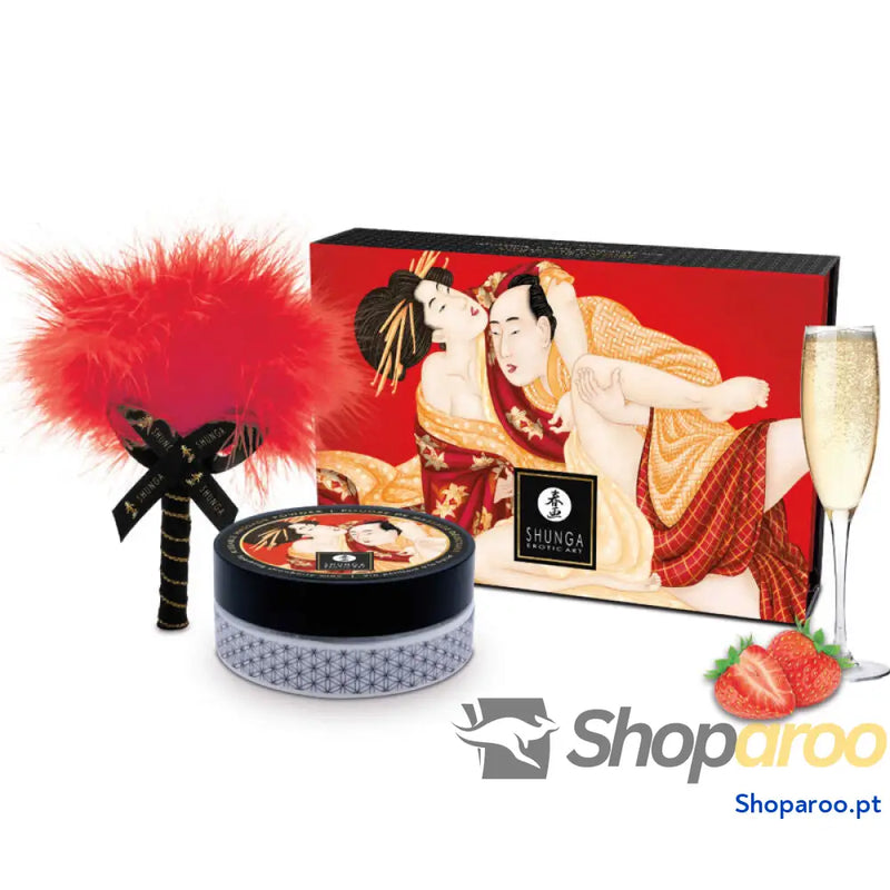 SHUNGA - KIT DE PÓ DE MASSAGEM COMESTÍVEL DE MORANGO