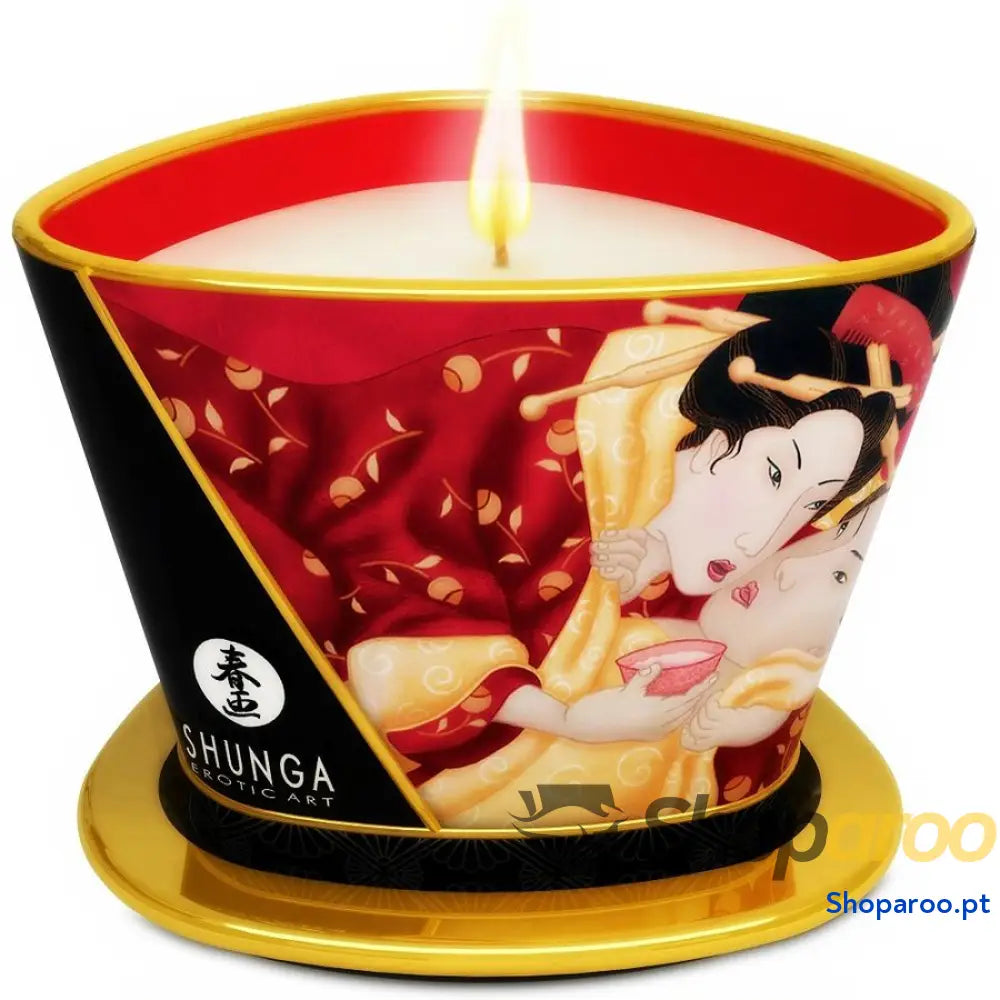 SHUNGA - MINI CARESS POR CANDELIGHT MORANGOS E VELA DE MASSAGEM CAVA 170 ML