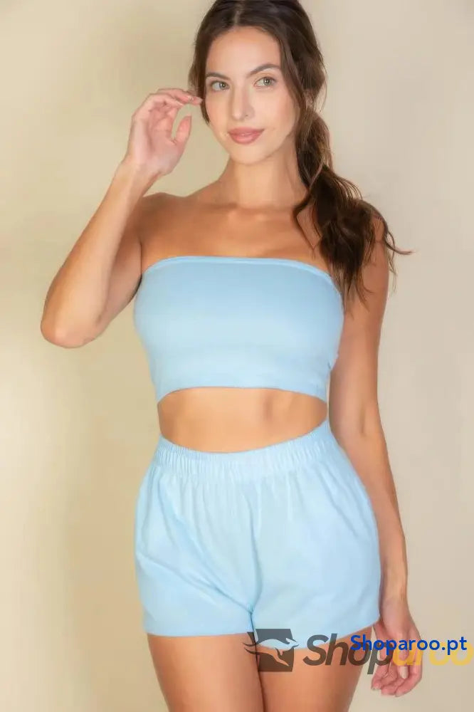 Conjunto de Top e Calções em Algodão French Terry para Mulher