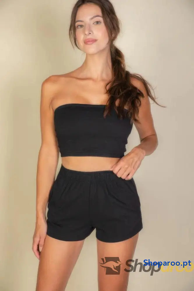 Conjunto de Top e Calções em Algodão Poliéster para Mulher