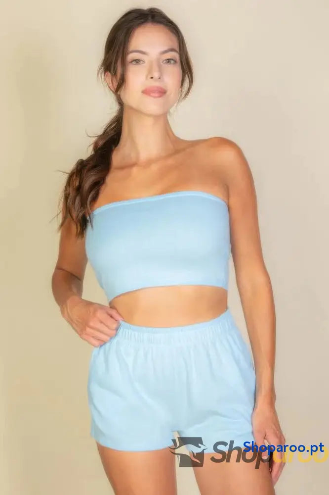 Conjunto de Top e Calções em Algodão French Terry para Mulher