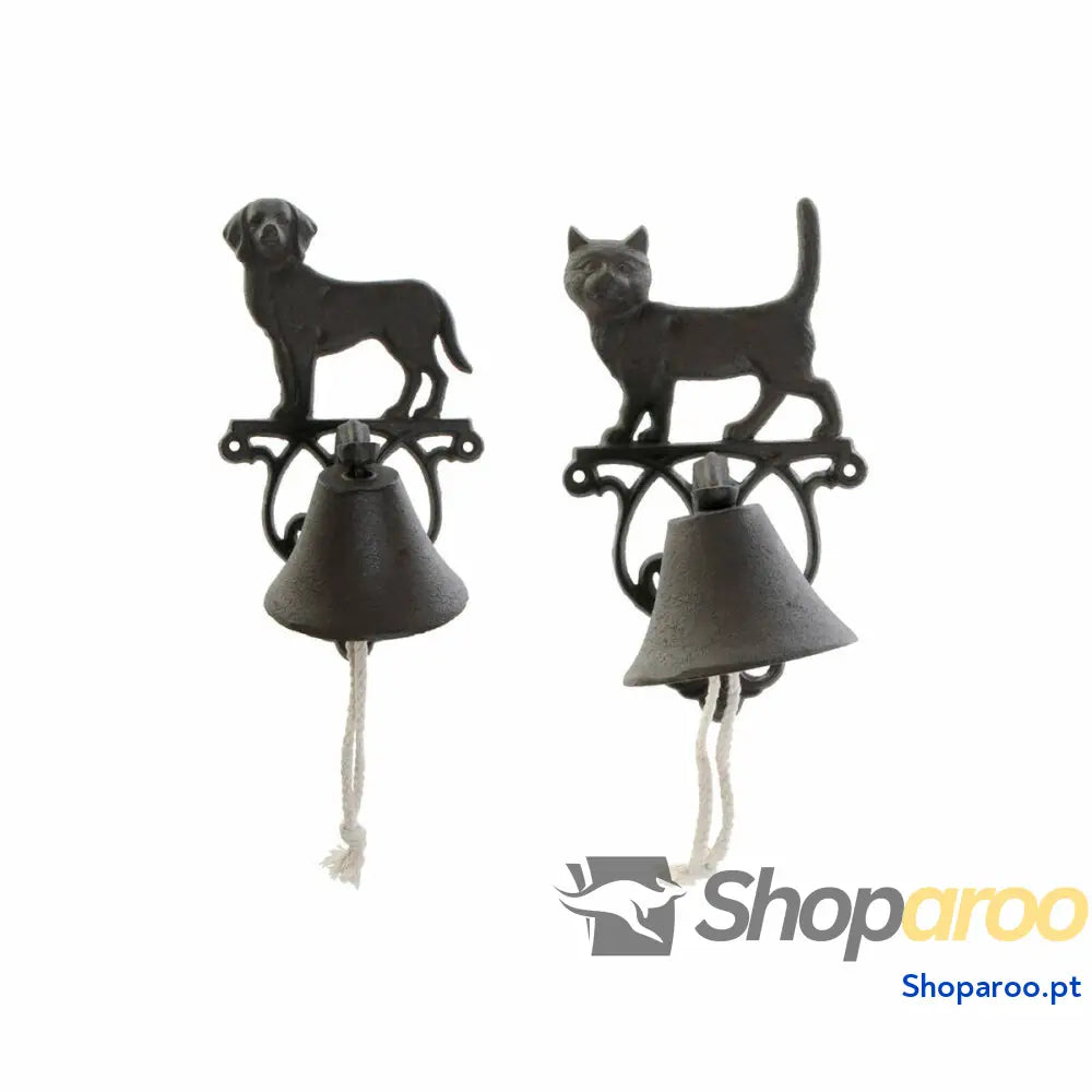 Sino decorativo DKD Home Decor Castanho Catanho escuro Corda Ferro Gato Cão 14 x 15 x 24 cm (2 Unidades)