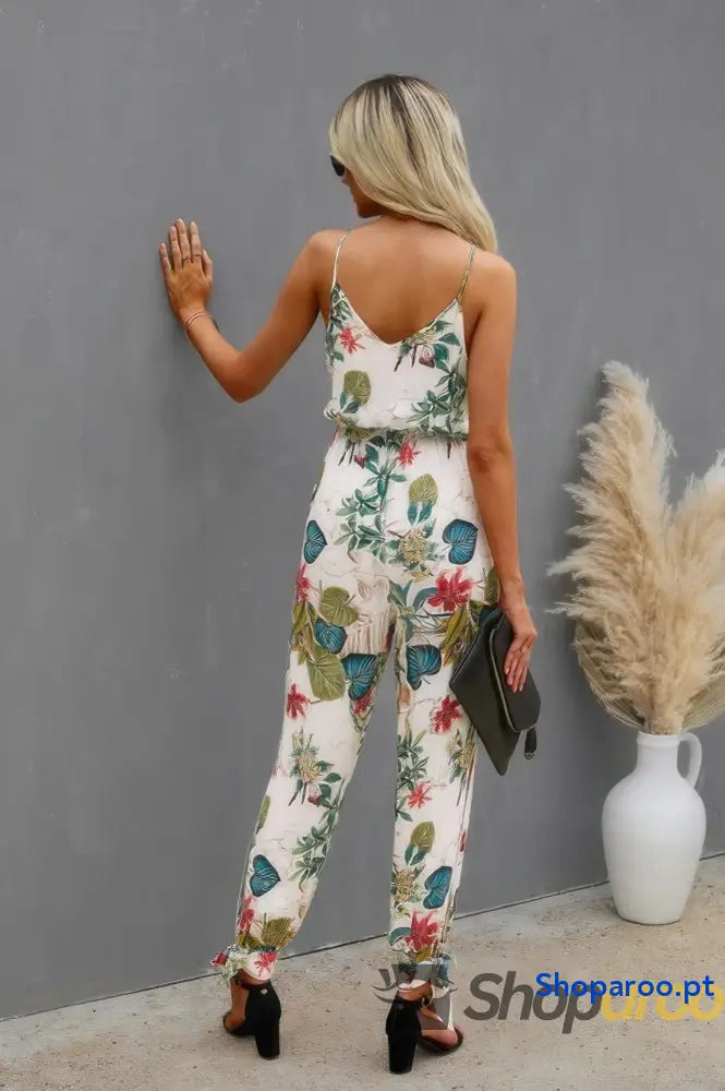 Sleeveless Floral Print Knot Side Cami Jumpsuit
