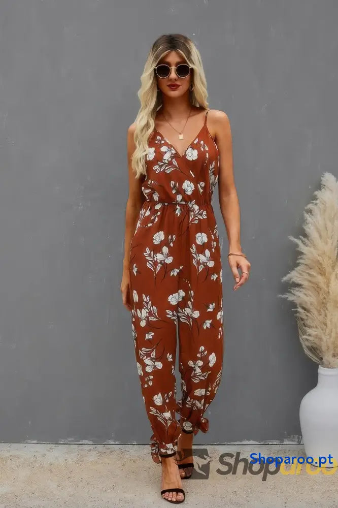 Sleeveless Floral Print Knot Side Cami Jumpsuit