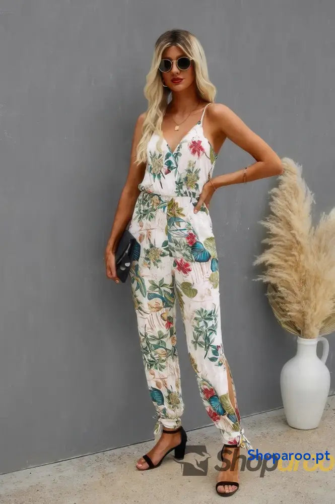 Sleeveless Floral Print Knot Side Cami Jumpsuit