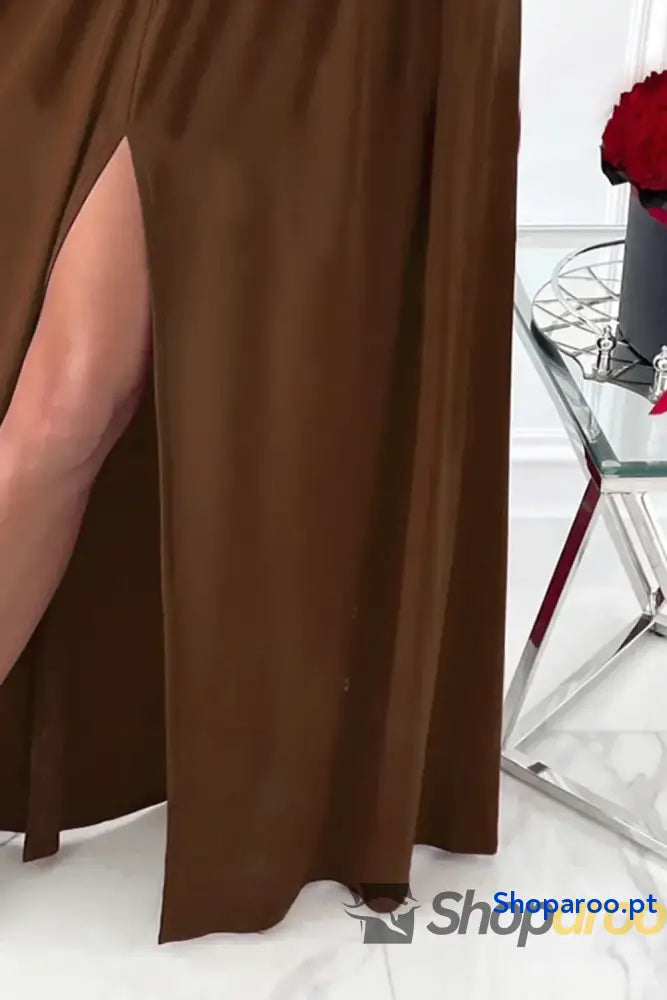 Slit Surplice Long Sleeve Maxi Dress