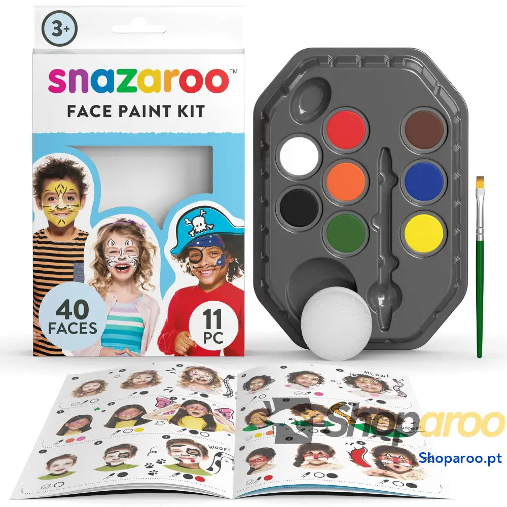 Snazaroo Conjunto de pintura facial ’Arco íris’ para crianças e adultos 8 cores 1 pincel esponja guia base água