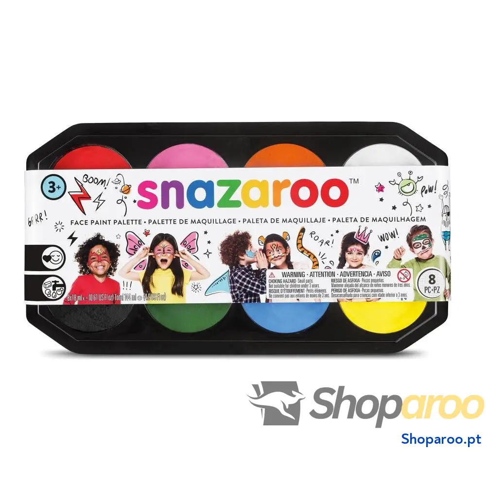 Snazaroo Conjunto de pintura facial ’Arco íris’ para crianças e adultos 8 cores 1 pincel esponja guia base água