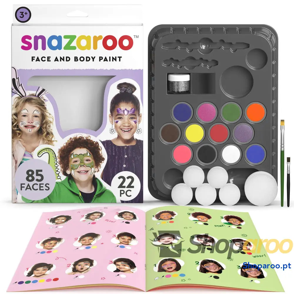 Snazaroo Conjunto de pintura facial ’Arco íris’ para crianças e adultos 8 cores 1 pincel esponja guia base água