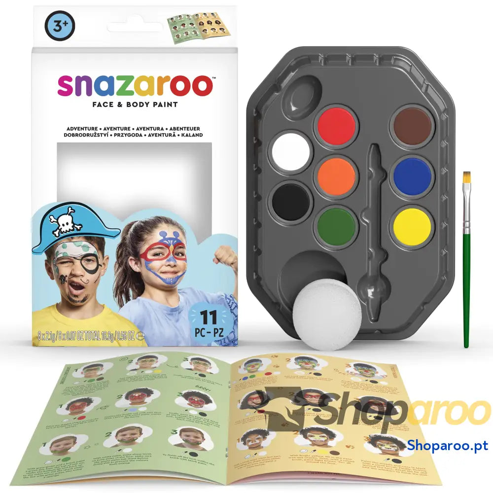 Snazaroo Conjunto de pintura facial ’Arco íris’ para crianças e adultos 8 cores 1 pincel esponja guia base água
