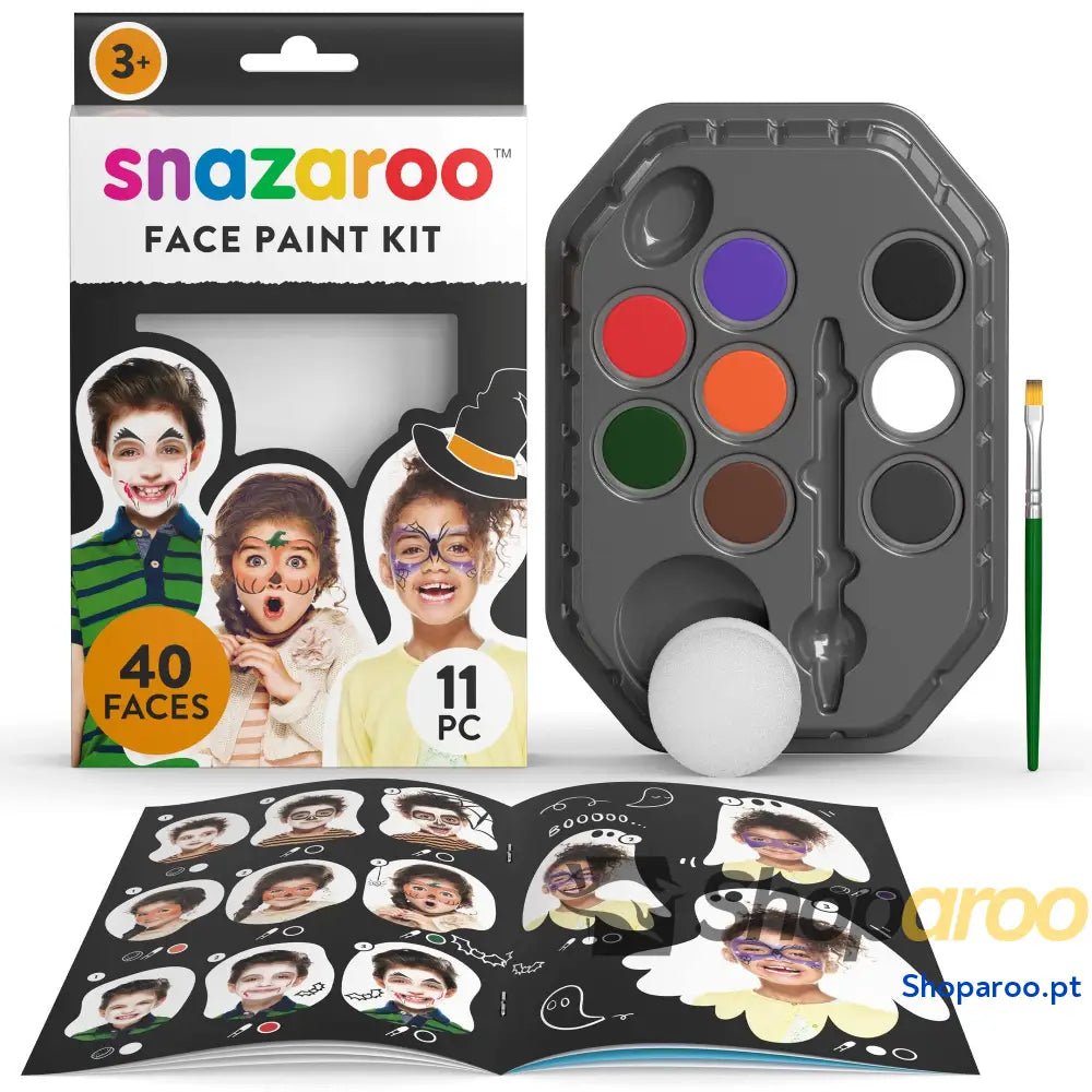 Snazaroo Conjunto de pintura facial ’Arco íris’ para crianças e adultos 8 cores 1 pincel esponja guia base água