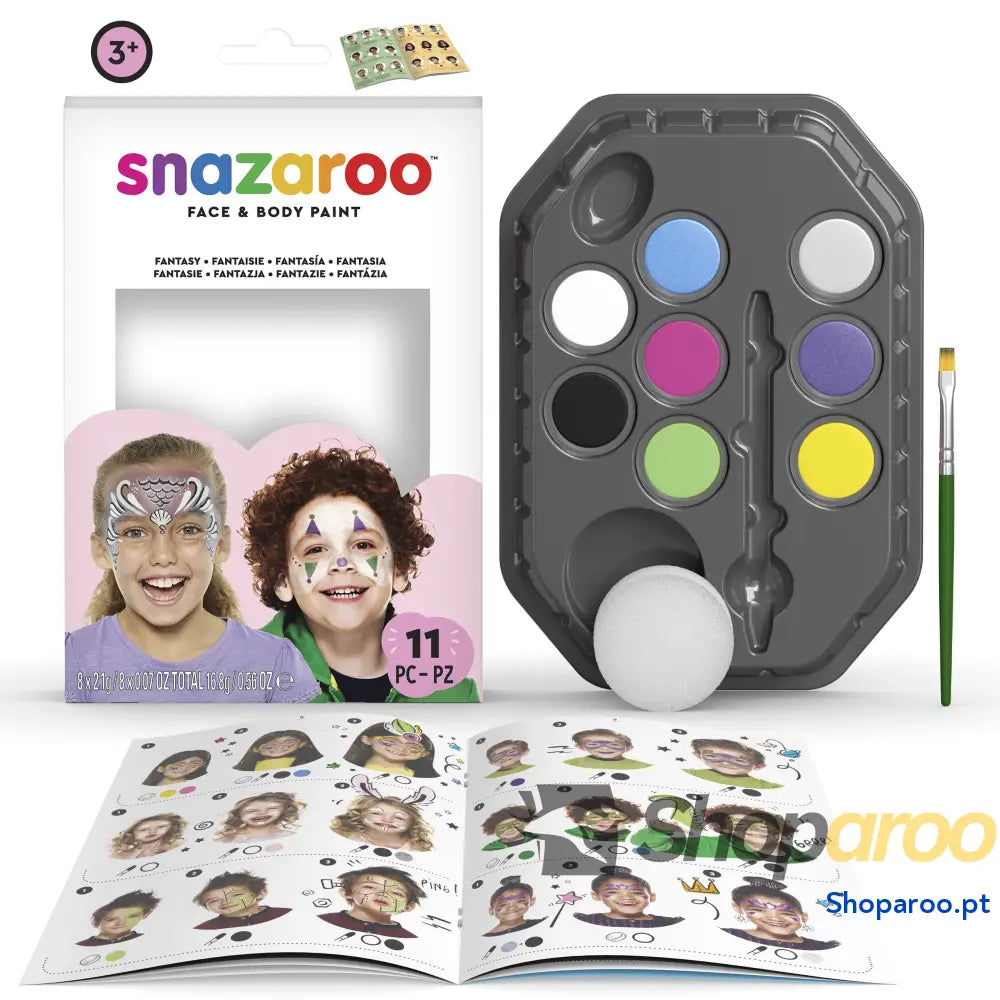 Snazaroo Conjunto de pintura facial ’Arco íris’ para crianças e adultos 8 cores 1 pincel esponja guia base água
