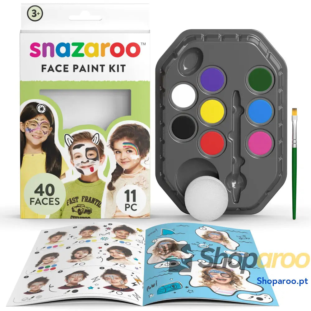 Snazaroo Conjunto de pintura facial ’Arco íris’ para crianças e adultos 8 cores 1 pincel esponja guia base água