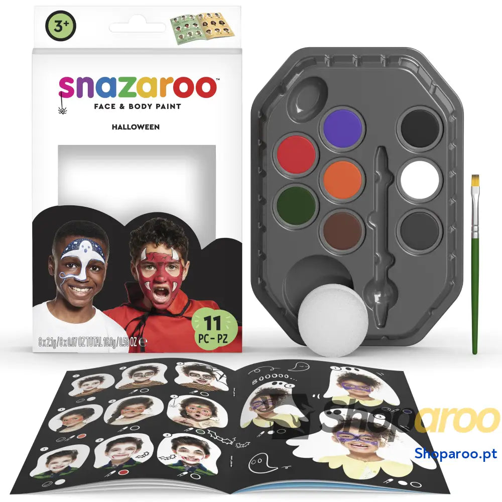 Snazaroo Conjunto de pintura facial ’Arco íris’ para crianças e adultos 8 cores 1 pincel esponja guia base água