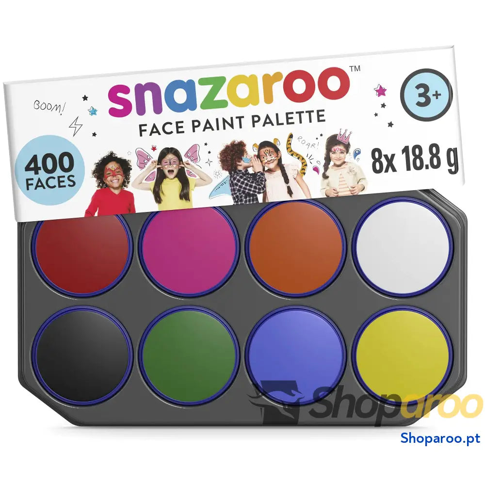 Snazaroo Conjunto de pintura facial ’Arco íris’ para crianças e adultos 8 cores 1 pincel esponja guia base água