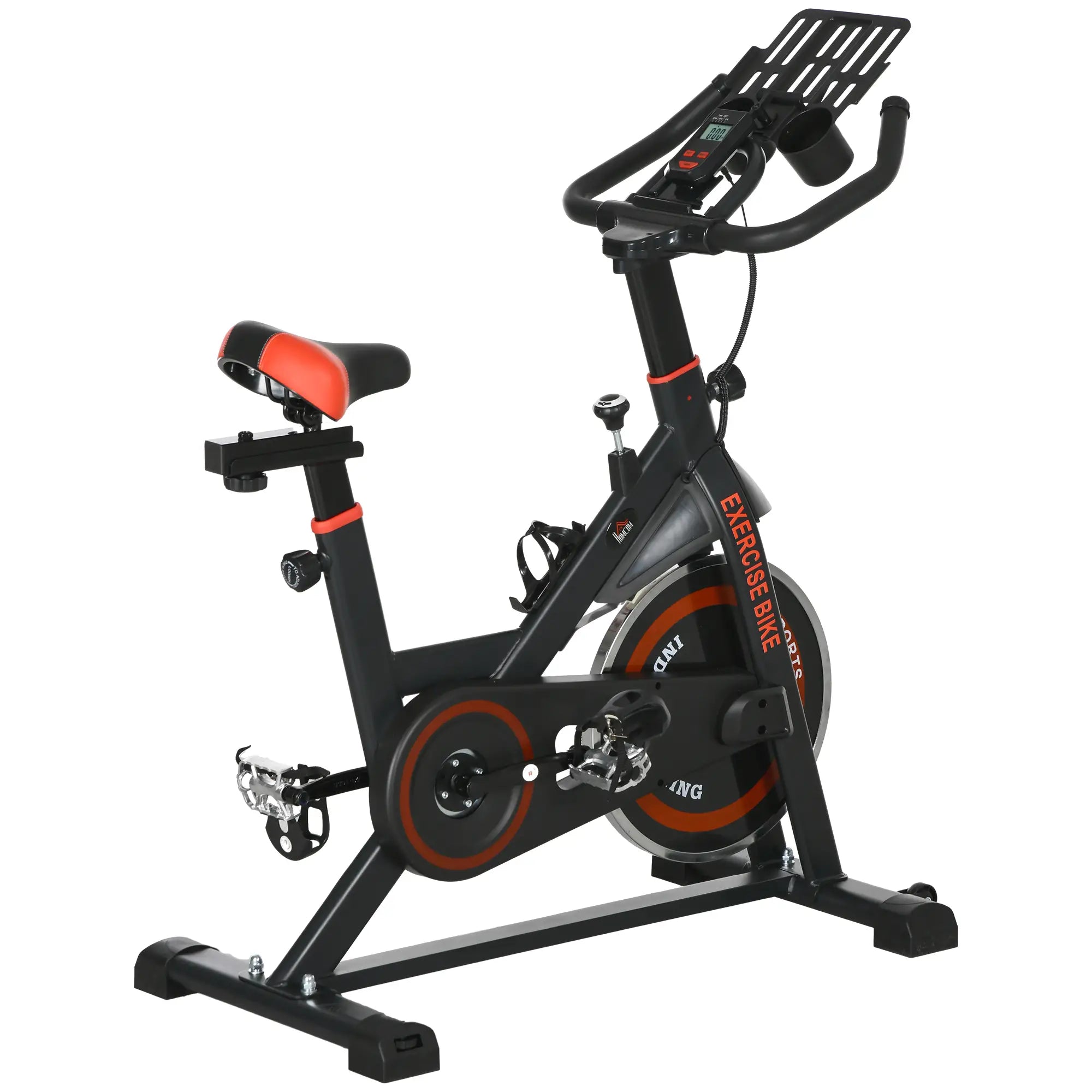Bicicleta Estática com Resistência Ajustável Volante de Inércia de 8 kg Ecrã LCD Guiador e Assento Ajustável 103x53x100-114 cm Preto e Vermelho