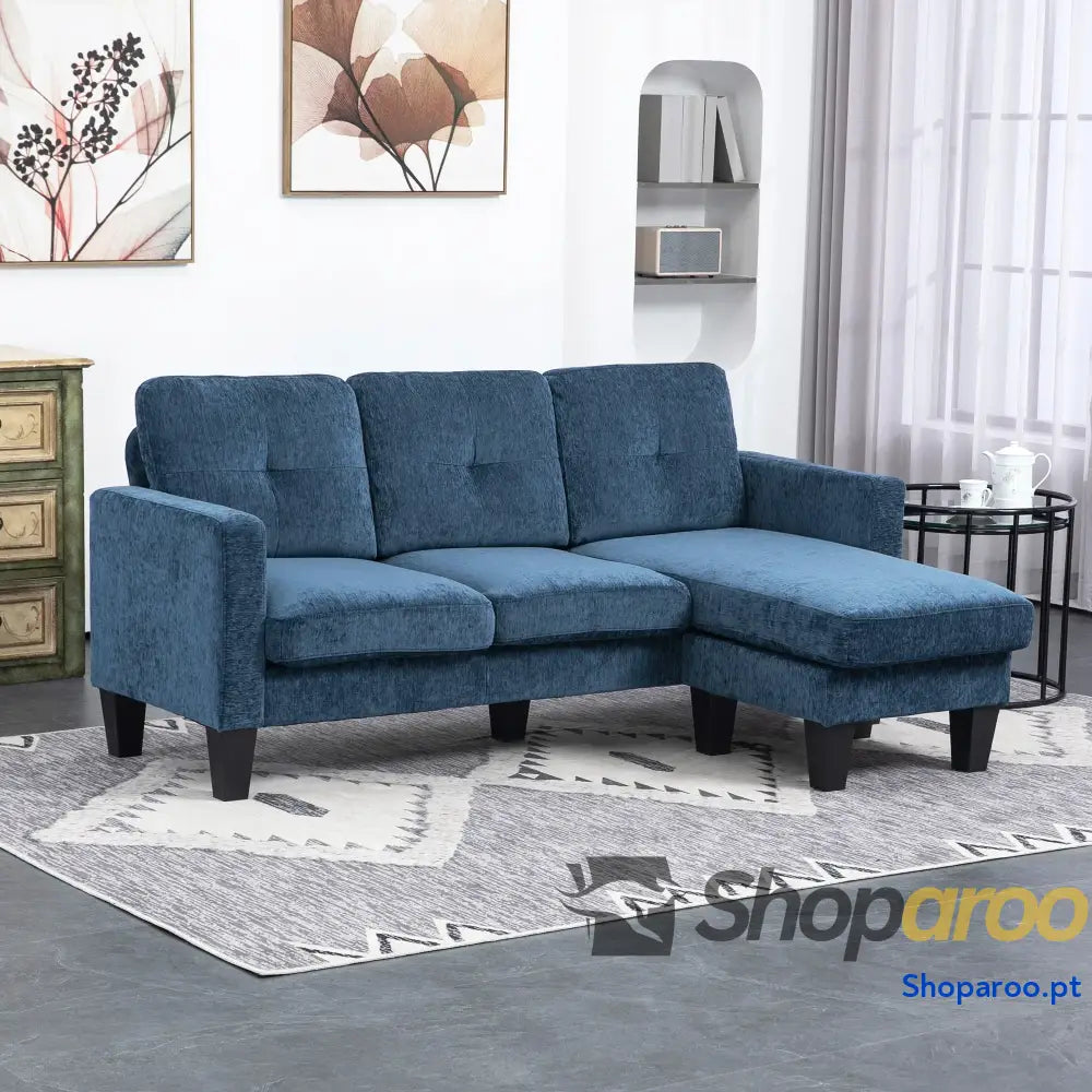 Sofá Chaise Longue Sofá em Forma de L Estofado em Poliéster Sofá de Canto Reversível 186x130x84 cm Azul