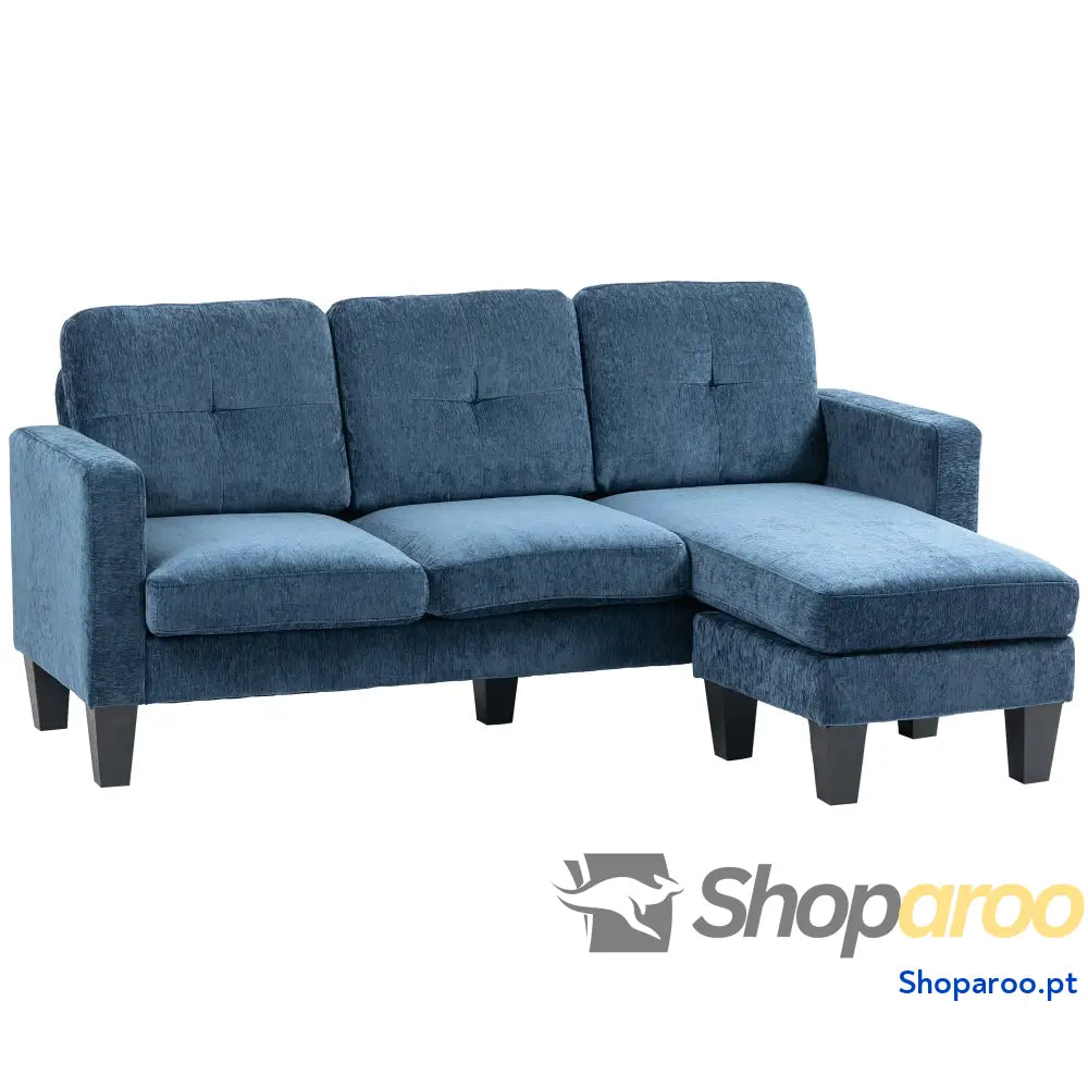 Sofá Chaise Longue em Forma de L Estofado Poliéster Canto Reversível 186x130x84 cm Azul
