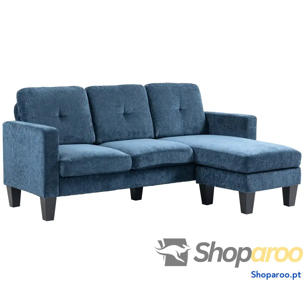 Sofá Chaise Longue em Forma de L Estofado Poliéster Canto Reversível 186x130x84 cm Azul