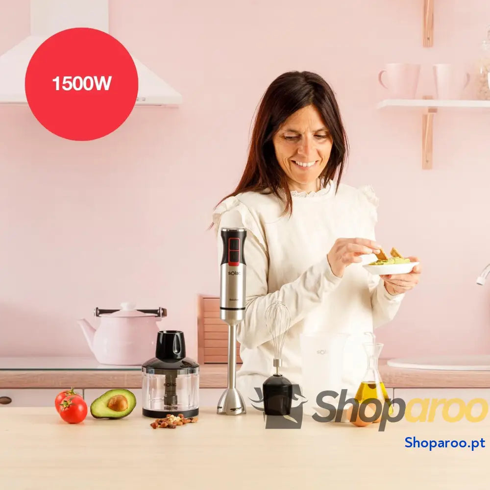 Liquidificadora de mão 1503 1500 W 4 lâminas inoxidável haste aço turbo | ergonómica anti salpicos removível | máquina