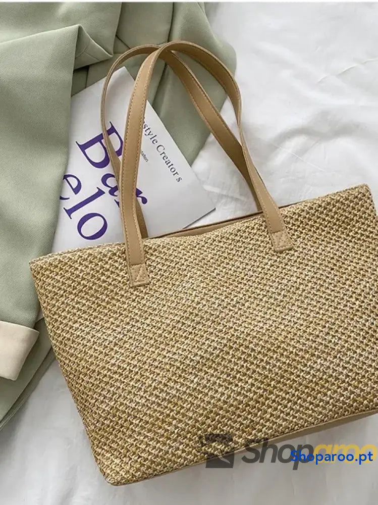 Solid Color Woven Tote Bag