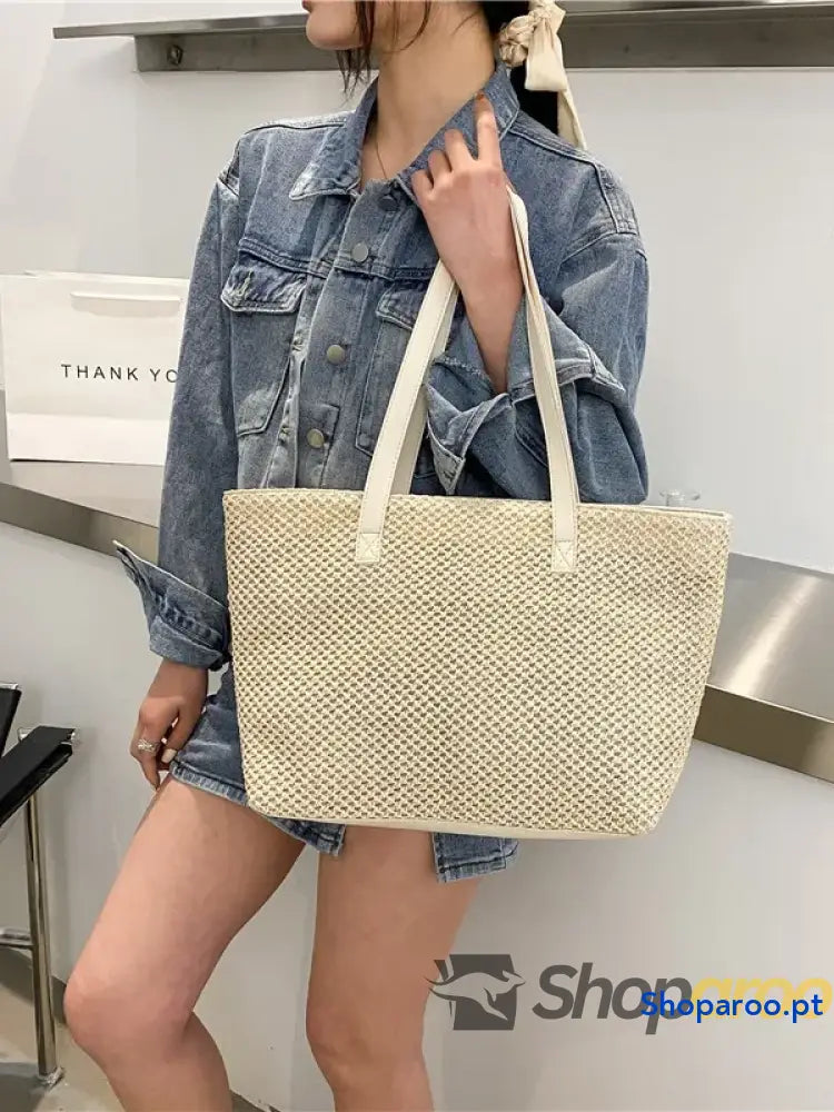 Solid Color Woven Tote Bag