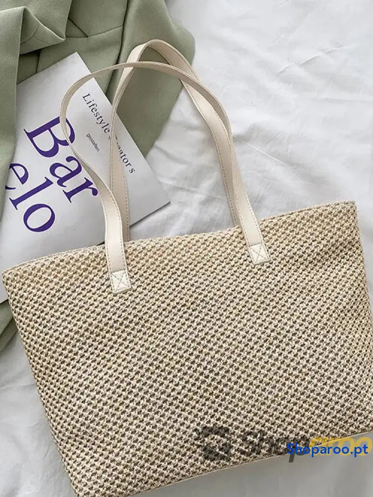 Solid Color Woven Tote Bag