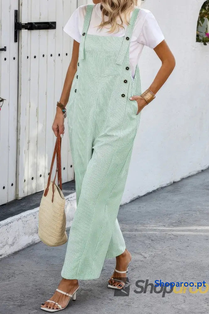 Solid Square Neck Button Trim Pockets Jumpsuit