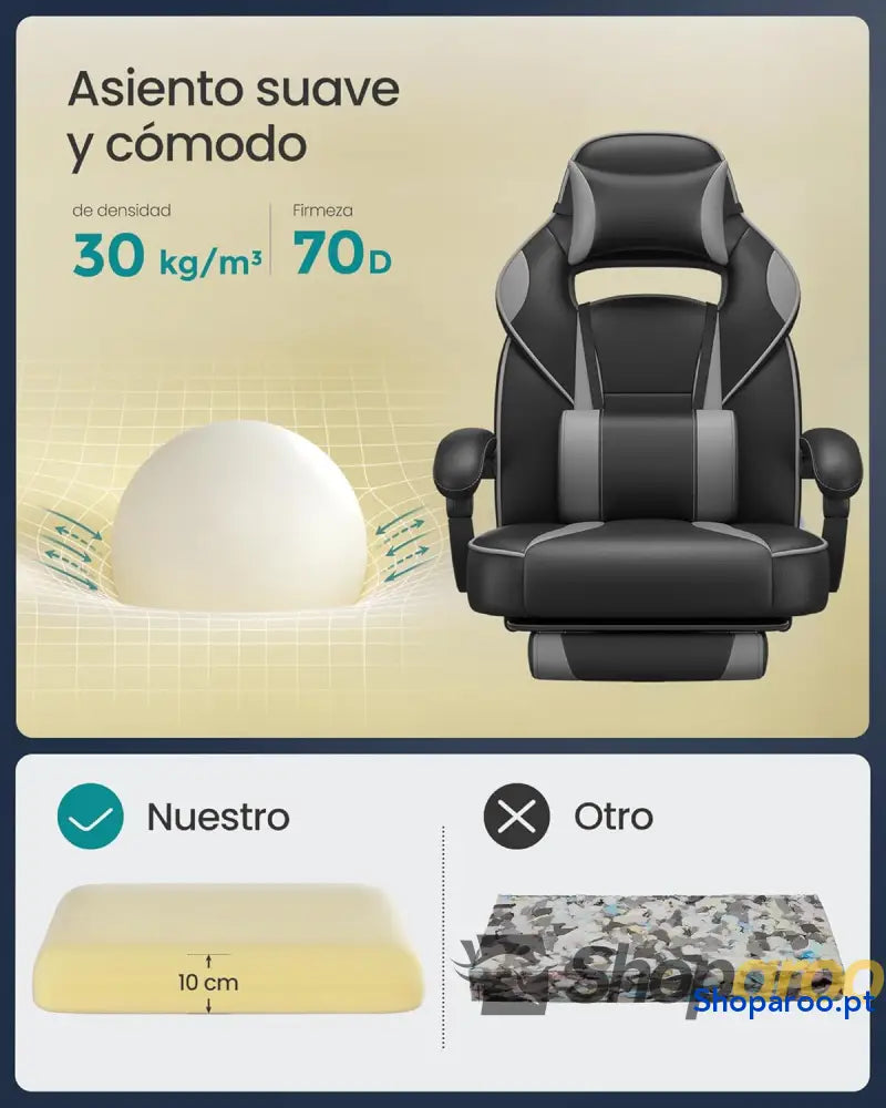SONGMICS Cadeira de escritório cadeira jogos ergonómica com apoio para os pés telescópico encosto ajustável cabeça