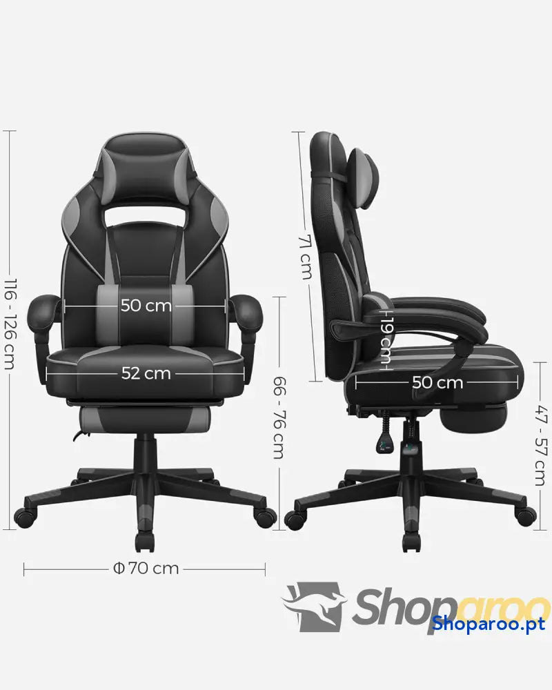 SONGMICS Cadeira de escritório cadeira jogos ergonómica com apoio para os pés telescópico encosto ajustável cabeça
