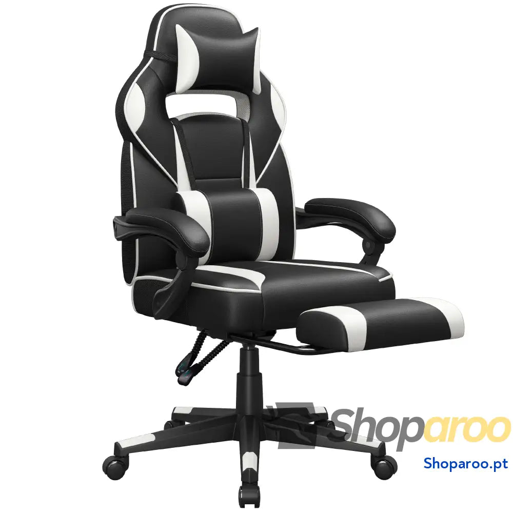 SONGMICS Cadeira de escritório cadeira jogos ergonómica com apoio para os pés telescópico encosto ajustável cabeça